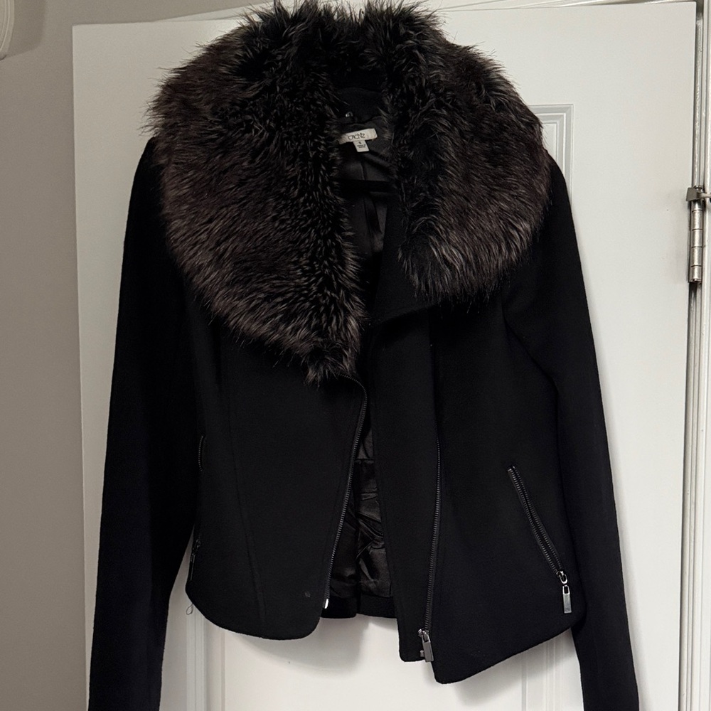 Cache Black Jacket with Removable Faux Fur Collar